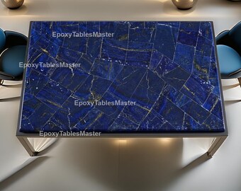 Lapis Lazuli Mosaic Table Top | Handmade Blue Gemstone Furniture