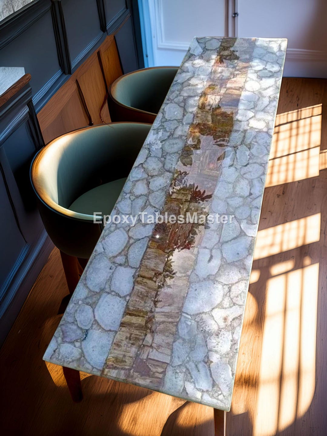 Luxury Stone Epoxy Resin Dining Table Handmade Rectangular Crystal ...