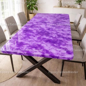 Purple Epoxy Resin Dining Table – Modern Marble Effect Table – Handmade Statement Dining Furniture Purple Marble Effect Epoxy Table – top