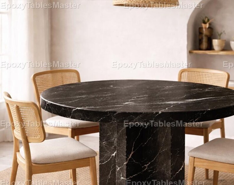 Black Spider Marble Round Dining Table – Modern Pedestal Base Luxury ...
