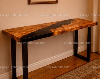 Olive Wood Epoxy River Console Table | Live Edge Modern Resin Sofa Table