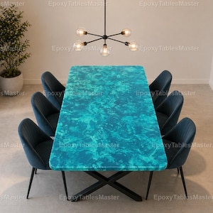 Turquoise Epoxy Resin Dining Table top , Ocean Wave River Table, Handmade Wood & Resin Table, Modern Luxury Statement Furniture table top