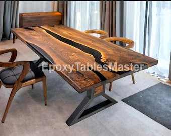 Black Epoxy River-tafelblad: acaciahouten harskunst met levende rand