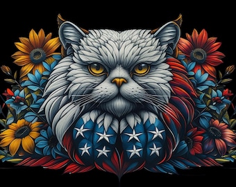 American Style Cat with US Flag Instant Download  PNG file only!