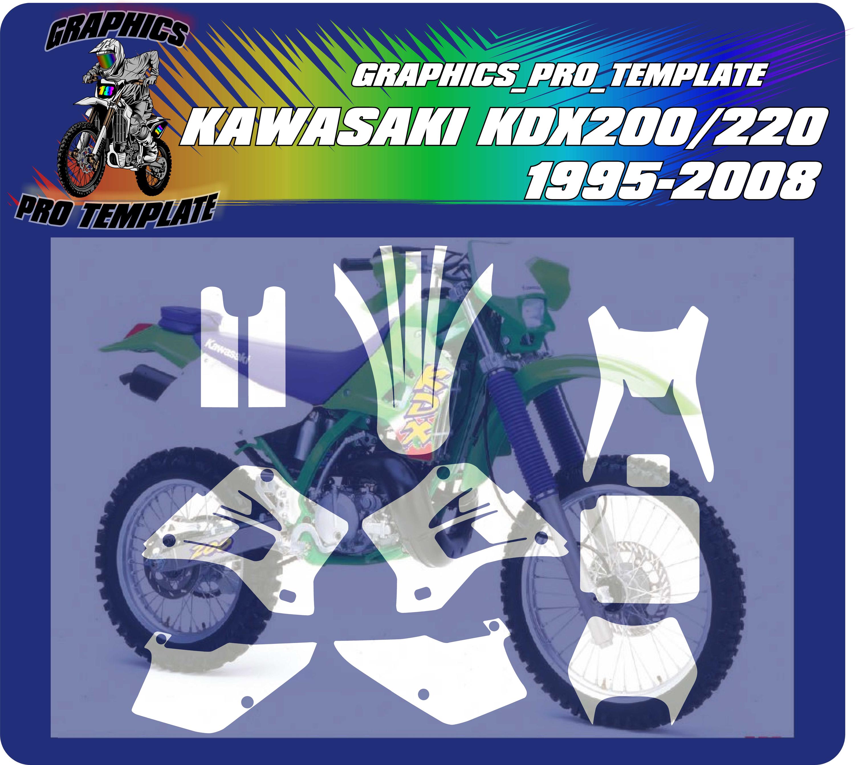 Kawasaki KDX 200 AND KDX 220 1995-2008 Vector Template at a 1:1