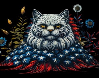 American style Cat with US Flag Instant Download PNG file only!