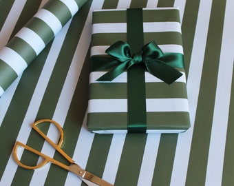 Green Stripe Luxury Wrapping Paper | Painted Stripe | Birthday Wrap | Next Day Delivery