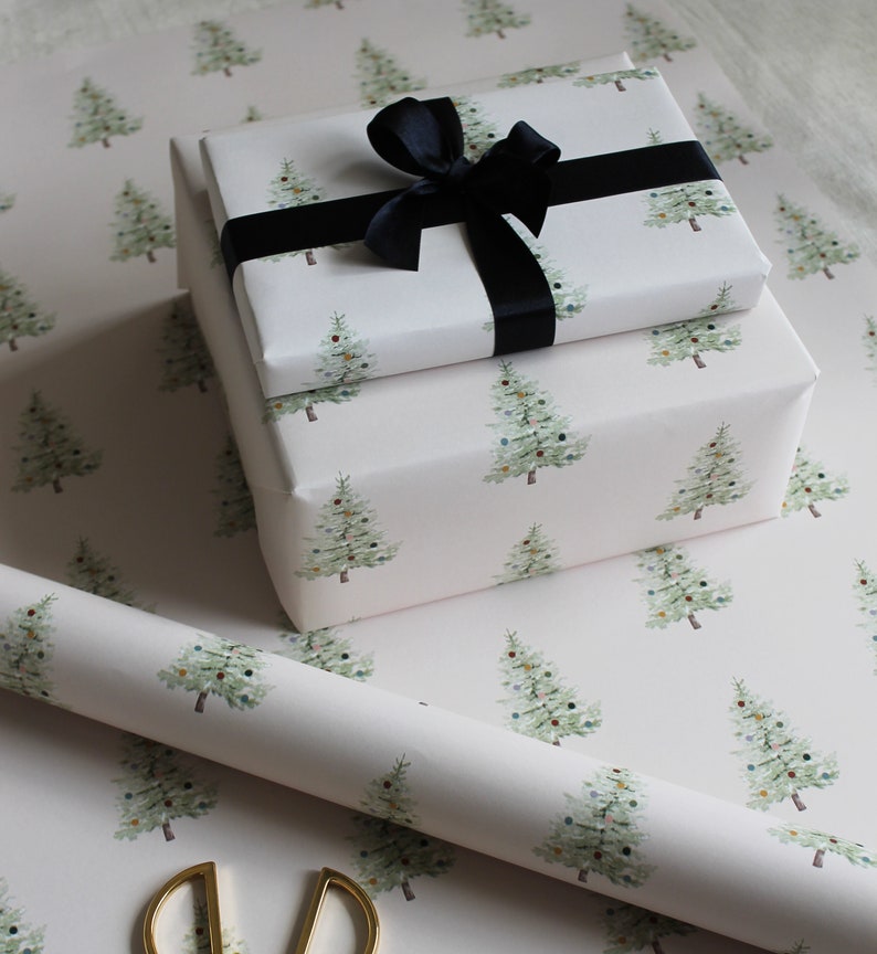 Painted Christmas Tree Wrapping Paper Hand Painted Gift Wrap Christmas Wrap Next Day Delivery image 1
