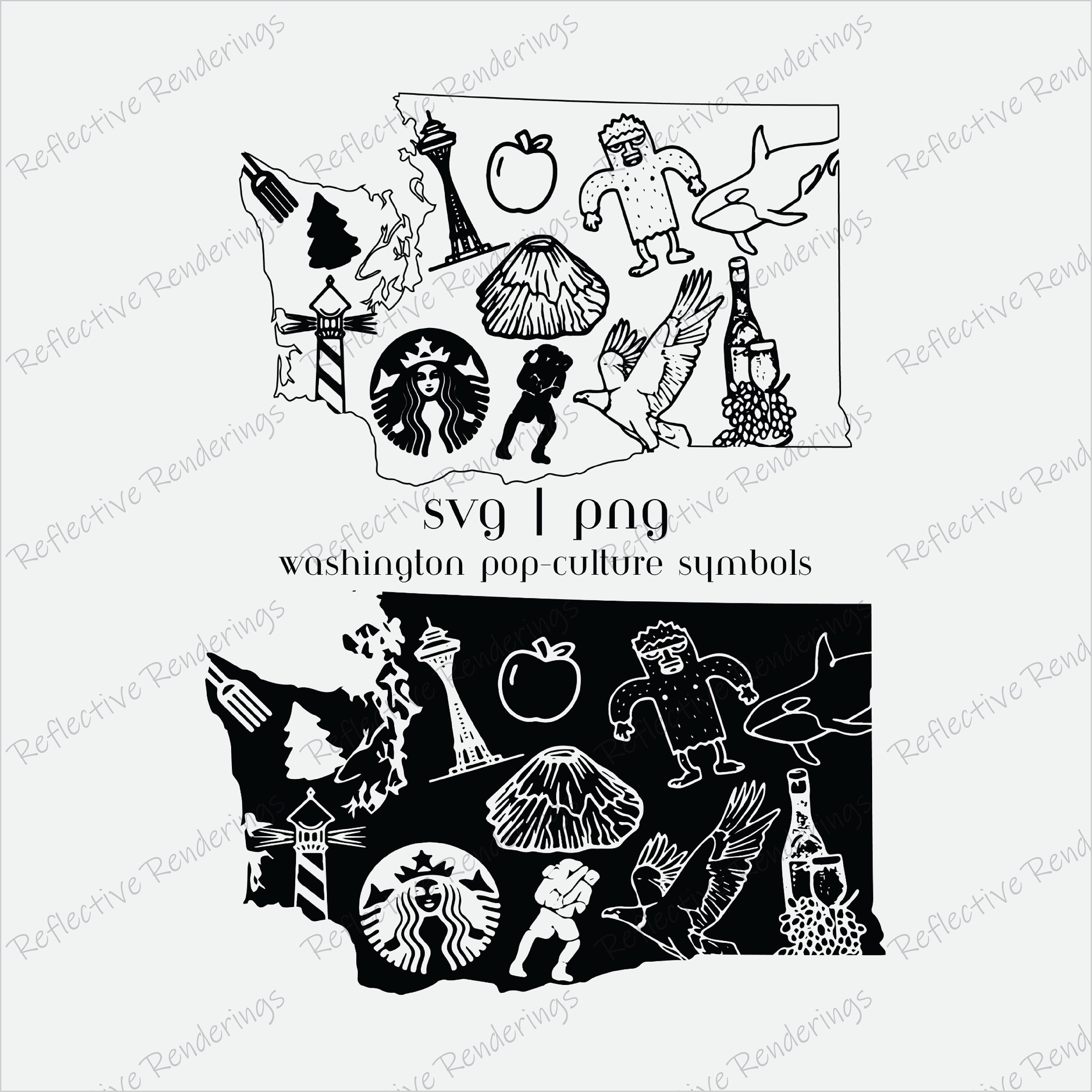 Washington Symbols SVG Pack WA Pop Culture SVG Unique Washington State ...