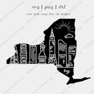 SVG Line Art New York Skyline NY State Karte | nyc Skyline Line Art Dxf Digitale Datei | NYC Linie Kunst png | New York City Cricut Clipart