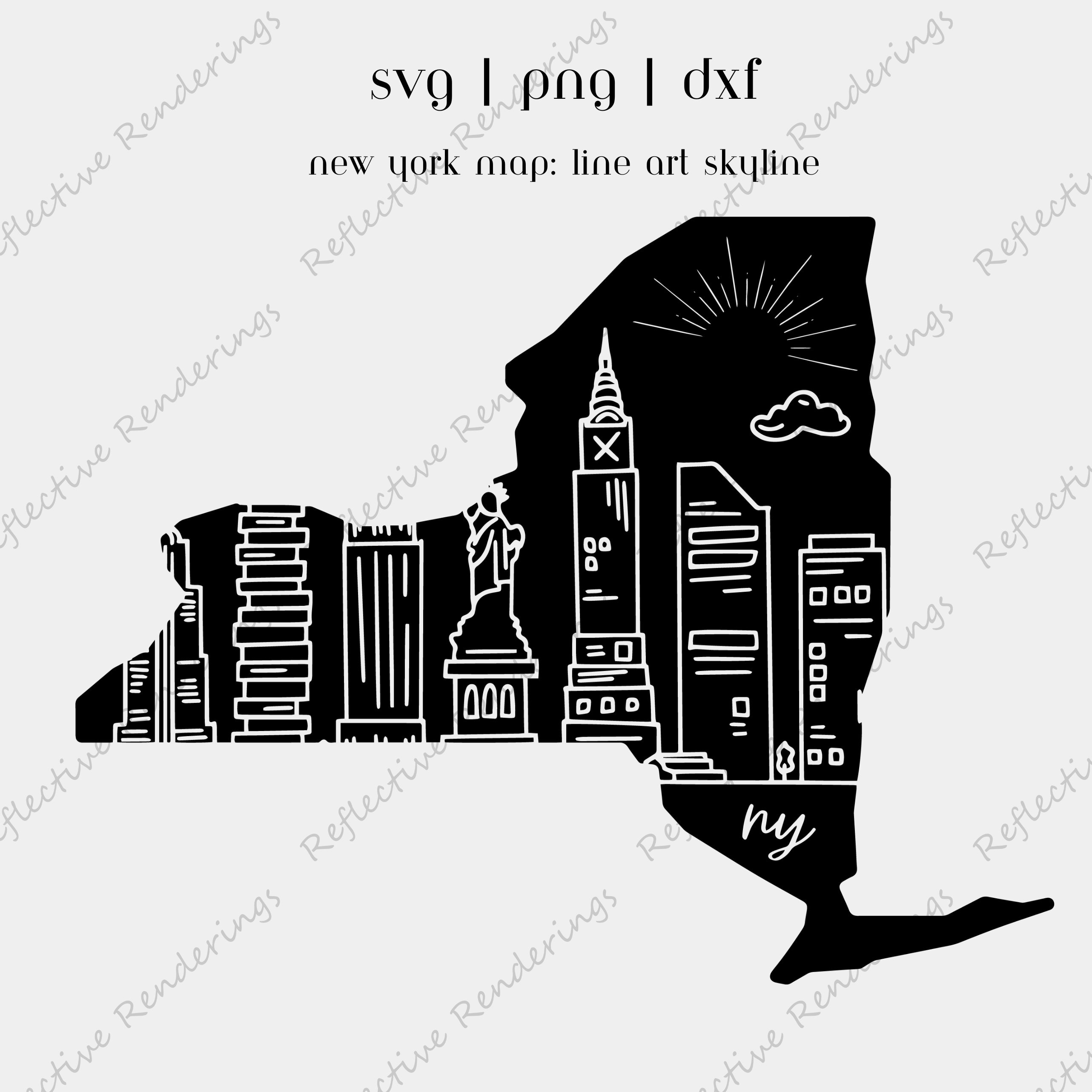 SVG Line Art New York City Skyline NY State Map | Nyc Skyline Line Art ...
