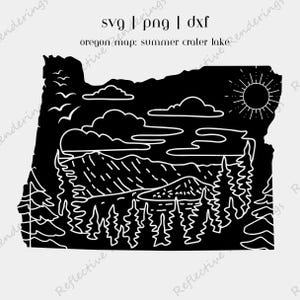 Sommer Crater Lake Oregon SVG | “Oregon Natur Cricut Schnitt Datei digitaler Download | Oregon State Karte Design png | Oregon Crater Lake Linie Kunst