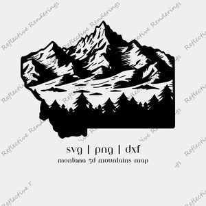 Montana Karte 3D Berge SVG | Montana Natur Landschaft PNG | Unikat Montana State Karte X-Tool Art | Montana Gebirgskette Clip Art Download