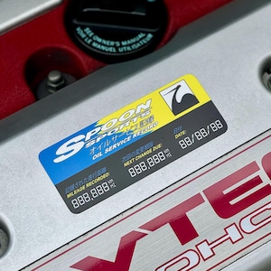 Spoon Sports JDM Oil Service Reminder Sticker Honda Type R K20A F22 Mugen HKS