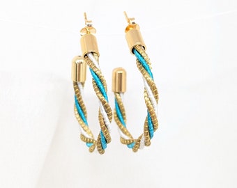Gold braided Creole earrings with capim dourado vegetables, 3 colors, SLOWECO HAWAI, Original ecological and ethical gift, Fair Trade Brazil