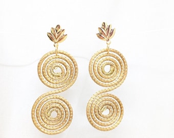 SLOWECO DUBAI vegetable gold infinity spiral earrings, original gift, long hanging earrings, fair trade Brazil