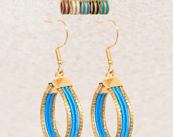 Pendientes criollas oro vegetal capim dorado, 5 colores, SLOWECO VINICUNCA, Regalo mujer original ecológico, Comercio justo Brasil 5x2,5cm