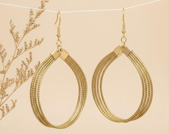 Pendientes colgantes largos oro vegetal capim dorado SLOWECO BUENOS AIRES, Comercio justo, Regalo original, Pendientes lagrima, Brasil 7x5cm