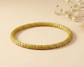 Brazalete aro dorado capim dorado oro vegetal  SLOWECO ROMA, Regalo original  y ecológico midimalista, Comercio justo Brasil. Diámetro 6,5cm