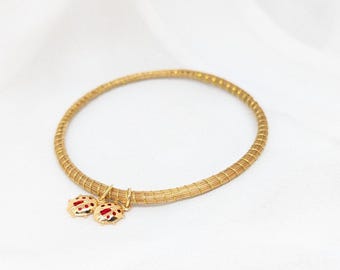 Thin plant hoop bracelet, golden capim plant, SLOWECO LADYBUG, original eco-friendly and sustainable gift for women, Fair Trade Brazil