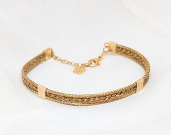 SLOWECO MACARENA vegetable gold capim dourado braided bracelet, Elegant ecological original gift, Semi-rigid bracelet, Fair trade Brazil