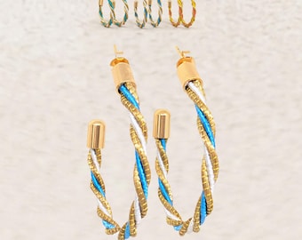 Pendientes trenzados criollas oro vegetal capim dourado, 3 colores, SLOWECO HAWAI, Regalo original ecológico, Comercio justo Brasil 5x4cm