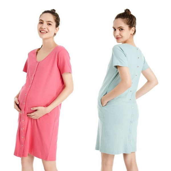 Birth dress & nursing nightgown 100% organic cotton, GOTS certified