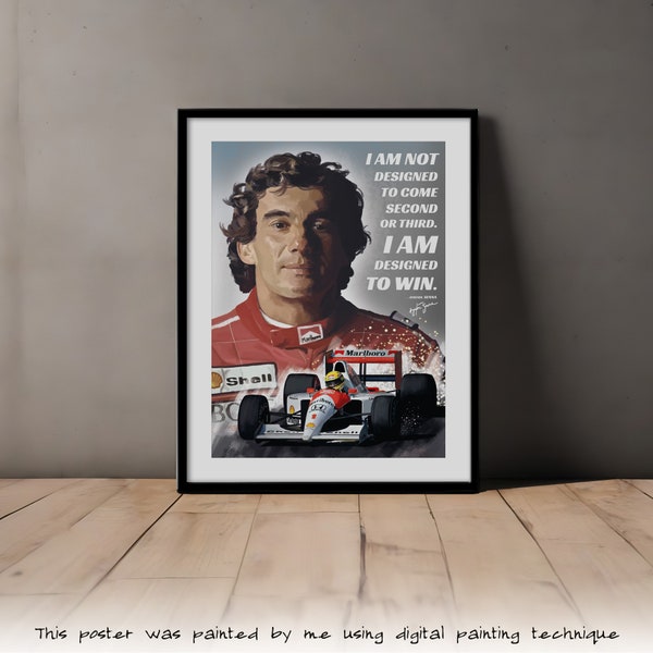 Ayrton Senna, Designed to win, Quote Print, Wall Art, Motivation, Inspiration, Printable Art, Home Decor, Unique, Positive quotes, Gift