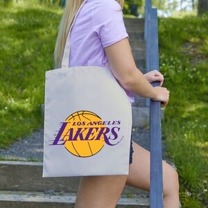 lakers bag, LA cotton tote bag, shoulder bags, los angeles lakers, women tote ecobag, tote bag gift, tote bag original, gift for her image 2