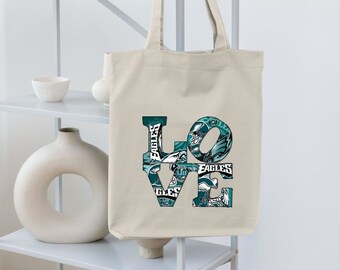 Philadelphia LOVE Tote Bag, eagle bag, Philly bag, cotton tote shoulder bags, women tote ecobag, NFL tote bag original, gift for her