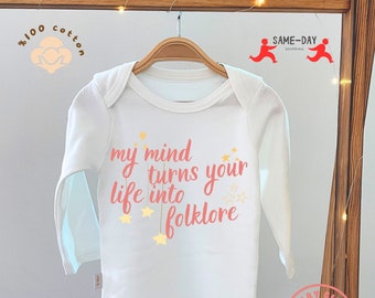 My Mind Turn Your Life Into Folklore Onesie, Taylor Swiftie Merch, Baby Onesie, Newborn Gift, Bodybuild, Baby Onesie Gift, Announcement Gift