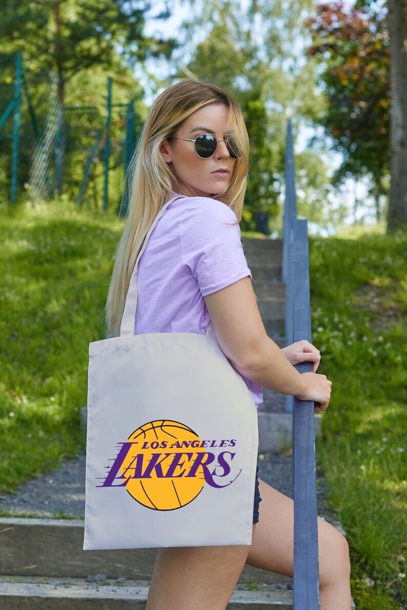 lakers bag, LA cotton tote bag, shoulder bags, los angeles lakers, women tote ecobag, tote bag gift, tote bag original, gift for her image 2