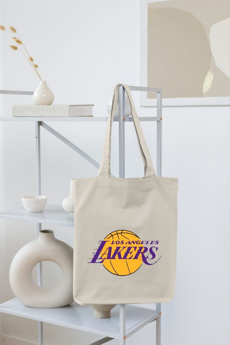 lakers bag, LA cotton tote bag, shoulder bags, los angeles lakers, women tote ecobag, tote bag gift, tote bag original, gift for her image 1