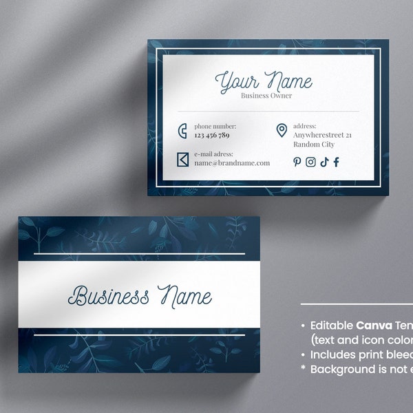 Business Card Template, modern and elegant style, DIY, Canva template, Navy Blue Business Card