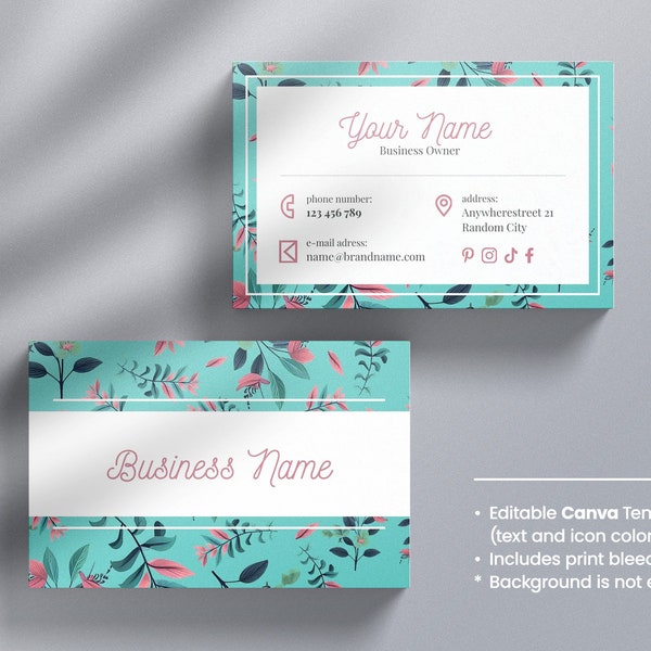 Business Card Template, Flower business card, vintage, cute, and feminine style, DIY, Canva template