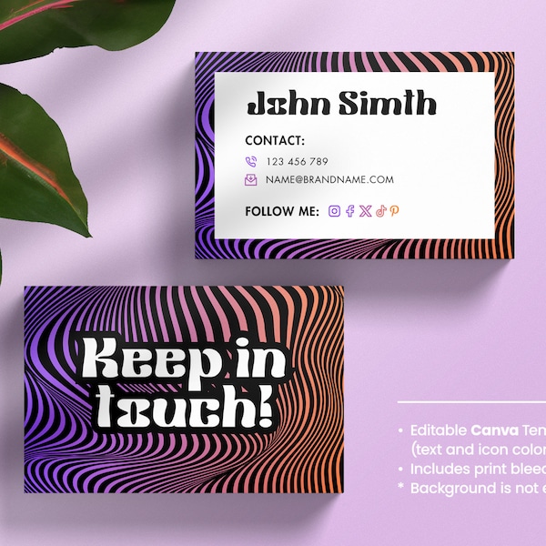 Psychodelic Business Card, Funky and Aesthetic, Editable Canva Template, optical illusion, Groovy Style, 70's businesscard, Groovy, colorful