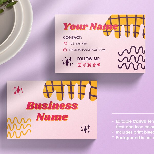 Retro Business Card, Editable Canva Template, Retro Brand, Groovy Style, 70's business card, Groovy Business Card, Funky, Aesthetic, Ret ro