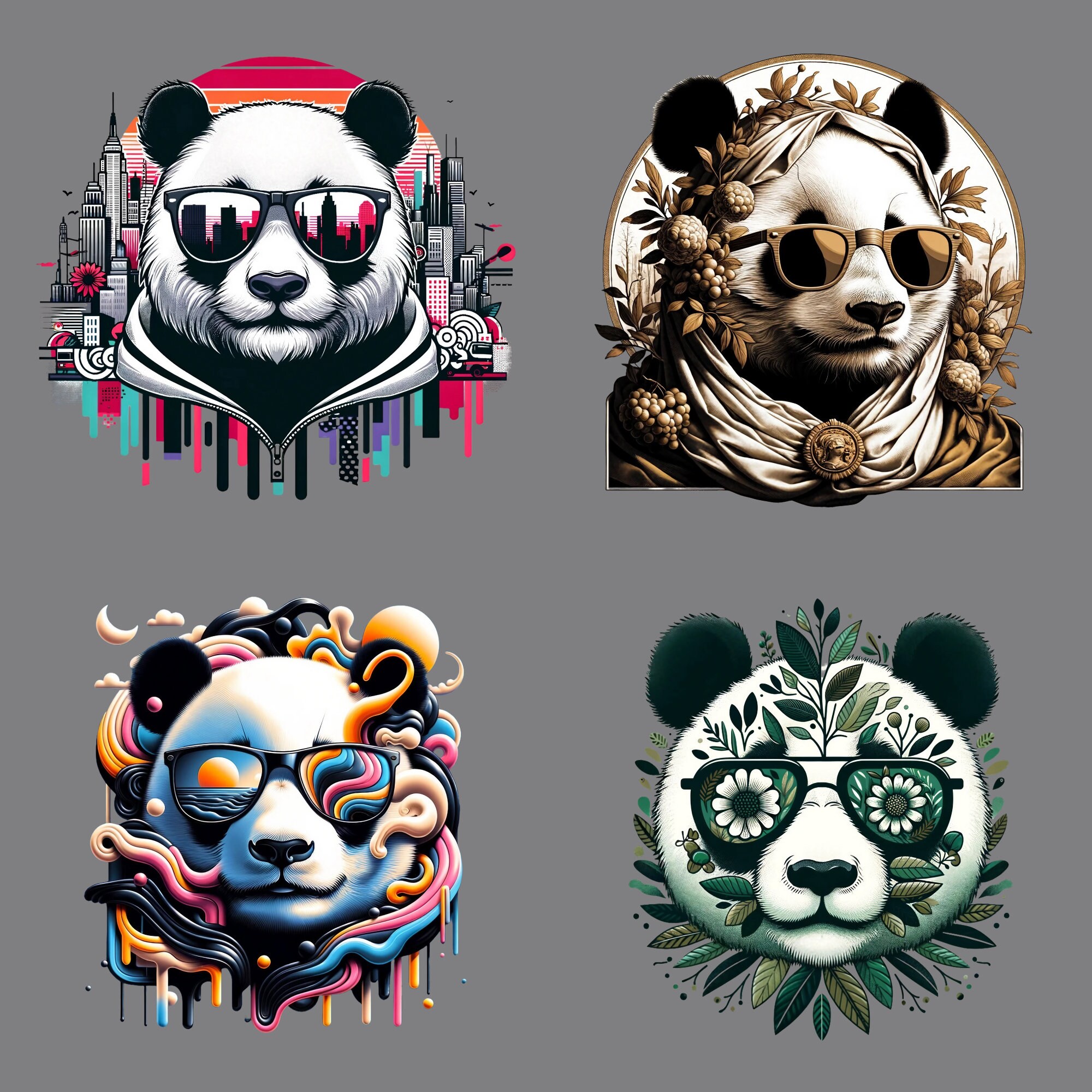 Panda Design Bundle PNG Pack, Png Files, Png Designs, Digital Product ...