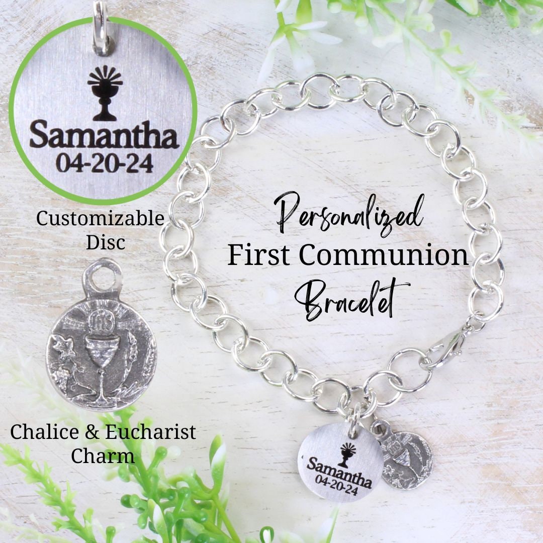 First Communion Bracelet Custom Engraved Bracelet Laser Engraved Jewelry Baptism Confirmation