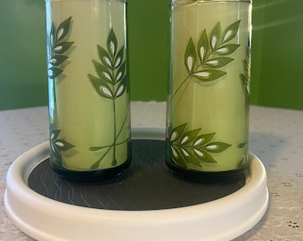 Vasos Libbey verdes vintage: diseño retro de palmeras, juego de 2