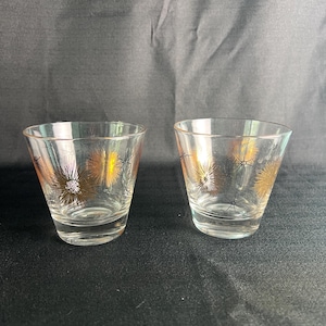 Pair of 2 Vintage Federal Glass Atomic Gold Starburst Lowball Glasses  – Retro Highball Glasses – MCM Cocktail Glasses