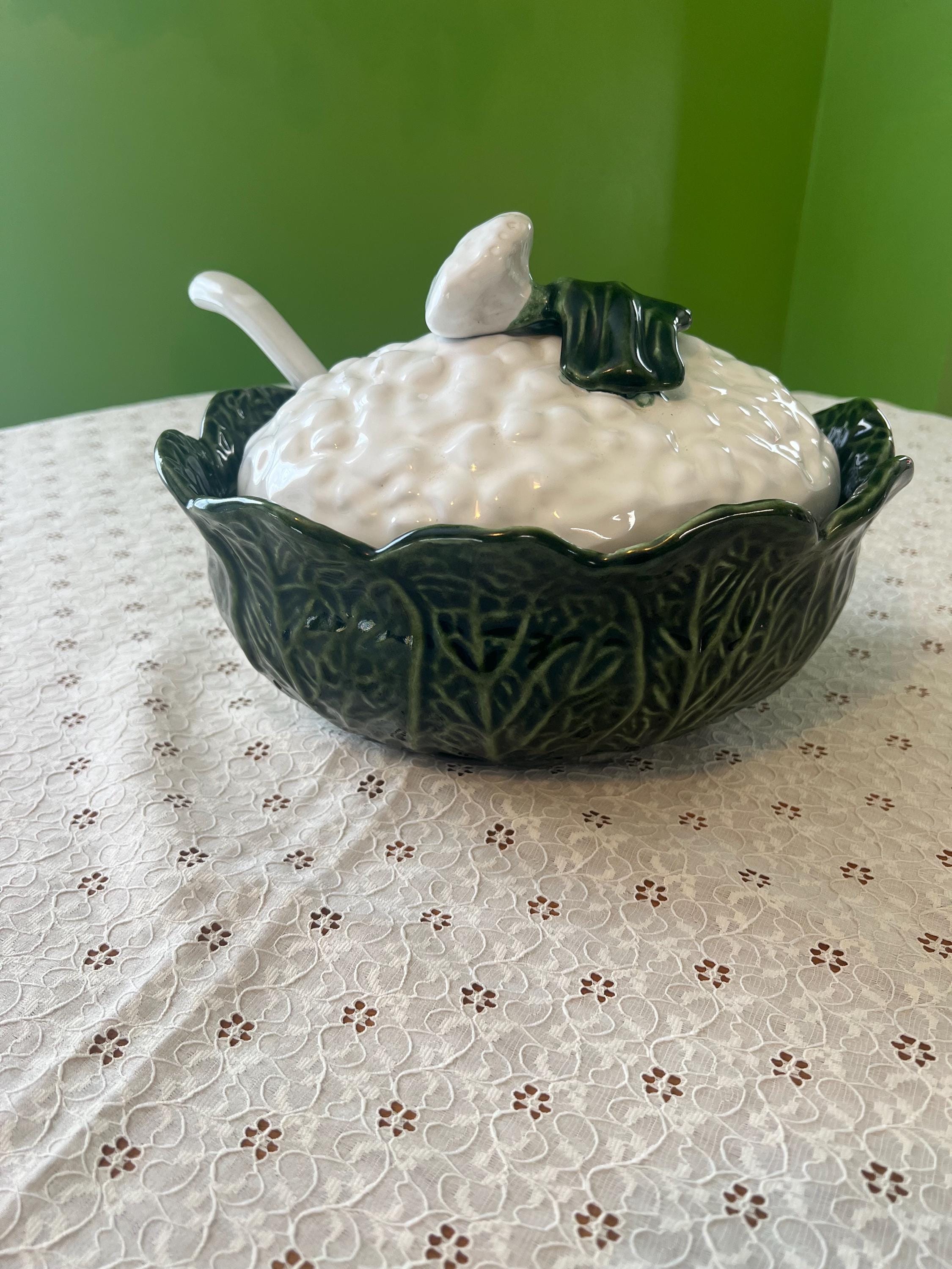 Belle Soufleuir Soufleuir 3点セット Vintage Bordallo Pinheiro 3 Piece Ceramic Cauliflower Soup Tureen