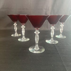 5 Morgantown Monroe Ruby Liquor Cocktail Vintage Set Stemware Depression Red Glass