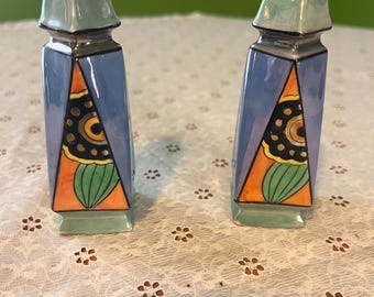 Vintage Lusterware Geometrische Salz und Pfefferstreuer