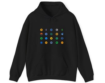 Crypto Hoodie with Bitcoin, Ethereum, Dogecoin, Ripple Logos - Comfy Blockchain Wear for Crypto Enthusiasts - Perfect Gift for Techies