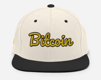 Tan & Black Two-Tone Snapback with 3D Puffy Bitcoin Logo, Bitcoin Cap with Embroidered Yellow Icon