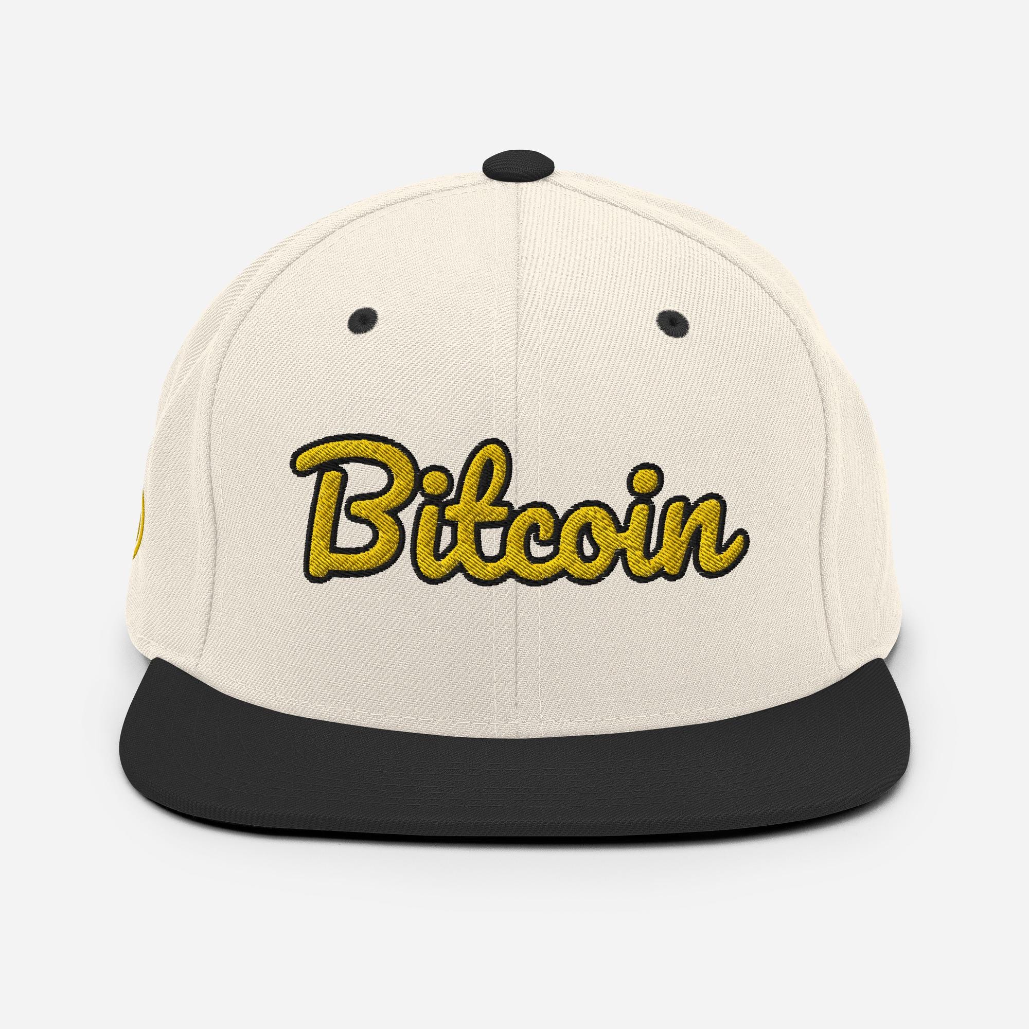 タンとブラックのツートンカラーのスナップバック、3Dパフィービットコインロゴ、刺繍入りイエローアイコン付きビットコインキャップ - Etsy 日本