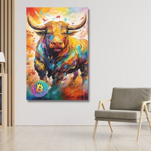 Bitcoin Bull Canvas Art, Modern Cryptocurrency Wall Decor, Perfect for Office or Home, Unique Tech Enthusiast Gift