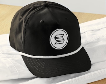 Black & White Rope Hat with 3D Puffy Solana Logo, Stylish Solana Crypto Cap, Embroidered Solana Text