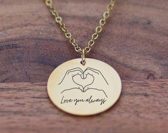 Collar personalizado "Te amo siempre" para ella, novia o esposa, colgante minimalista de corazón y mano, regalo de San Valentín o aniversario.